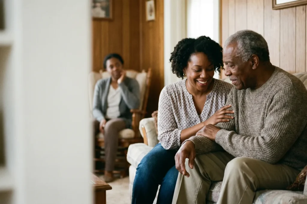 Intergenerational family sharing a warm moment at home